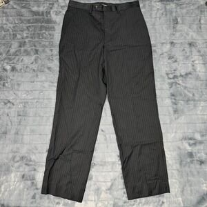 Pronto Uomo Mens Black Pinstripe 100% Wool Dress Pants Size 32 Waist Flat Front